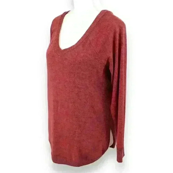 Derek Heart Red Black Heather Curved Hem V Neck Long Sleeve Sweater Size Large - Picture 5 of 8
